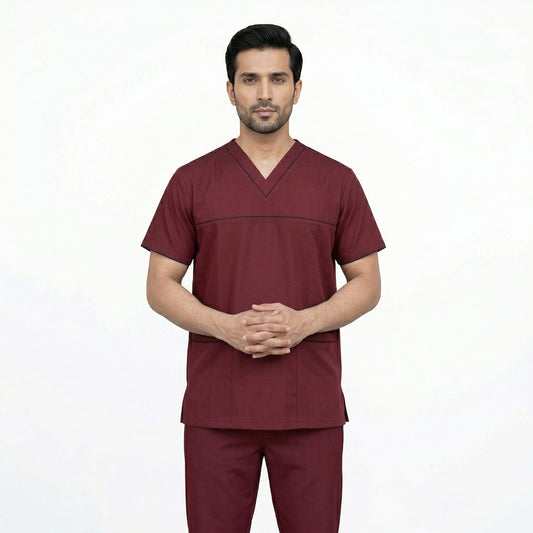Mehroon (Black Pipping) Wash And Wear)