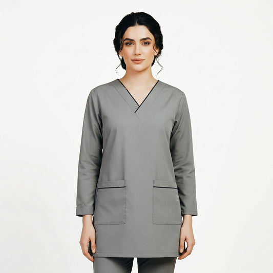 Grey(Black Pipping) Cotton Polyester Fabric