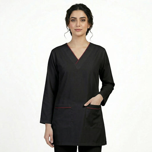 Black(Mehroon Pipping) Cotton Polyester Fabric