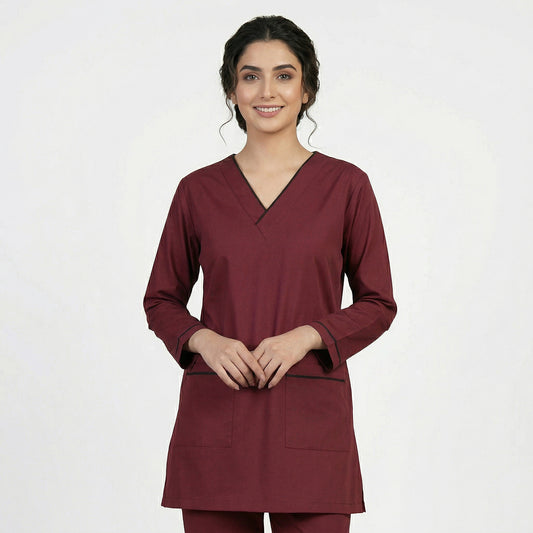 Mehroon (Black Pipping) Cotton Polyester Fabric