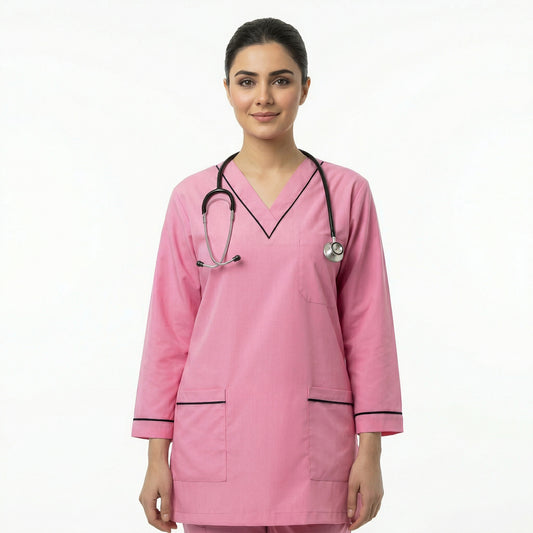 Pink (Black Pipping) Cotton Polyester Fabric