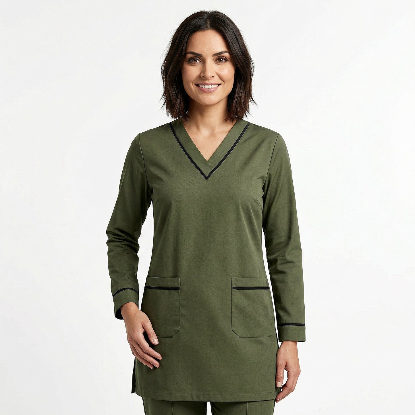 Olive Green (Black pipping) Cotton Polyester Fabric