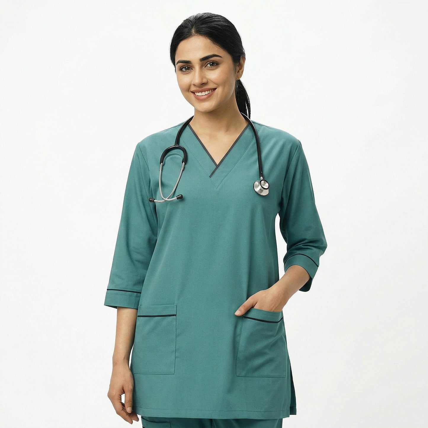 Sea Green (Black pipping) Cottton Polyester Fabric