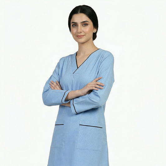 Sky Blue (Black pipping) Cotton Polyester Fabric