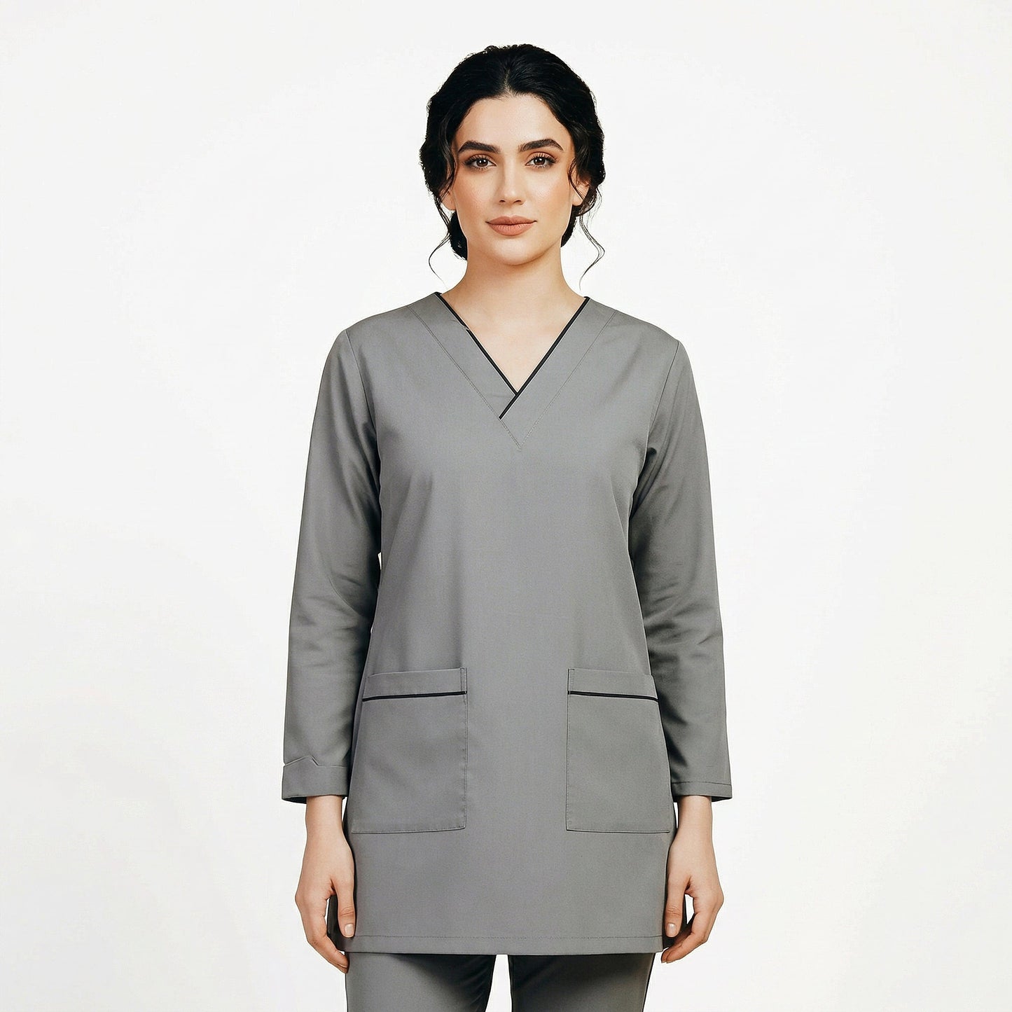 Grey(Black Pipping) Cotton Polyester Fabric