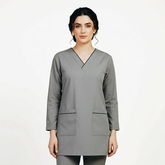 Grey(Black Pipping) Cotton Polyester Fabric