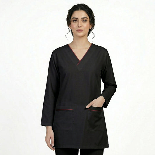 Black(Mehroon Pipping) Cotton Polyester Fabric